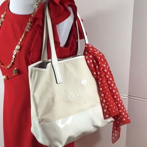 Kate Spade white Ash Street fabric/lthr tote